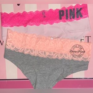 2 Victoria’s Secret Pink Panties bundle PINK bling PINK cotton lace hipster